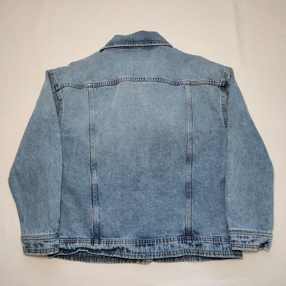 Celebrity Pink Oversized Patchwork Denim Jacket Distressed Womens Small Retro - Picture 10 of 11